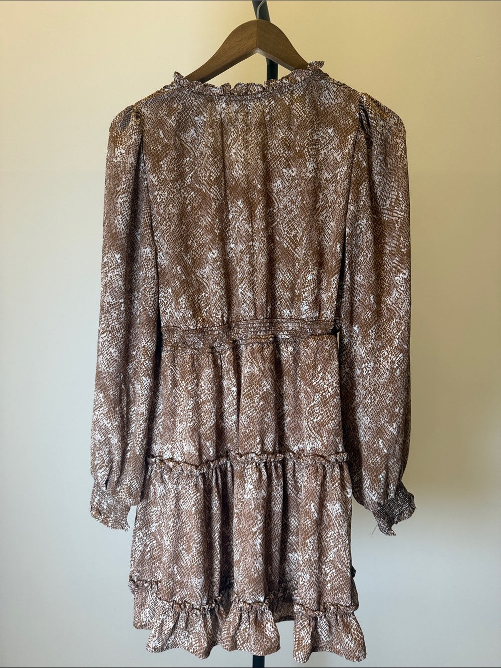MINE Brown & Cream Snakeskin Ruffle Tier Mini Dress | Size L - Picture 10 of 14